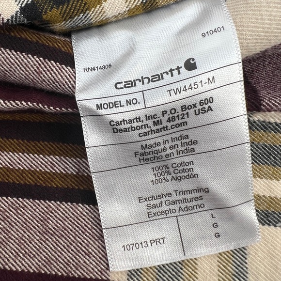 Carhartt TW4451-M Mens Large Loose Fit Heavyweight Flannel Long Sleeve Shirt New - Picture 8 of 9